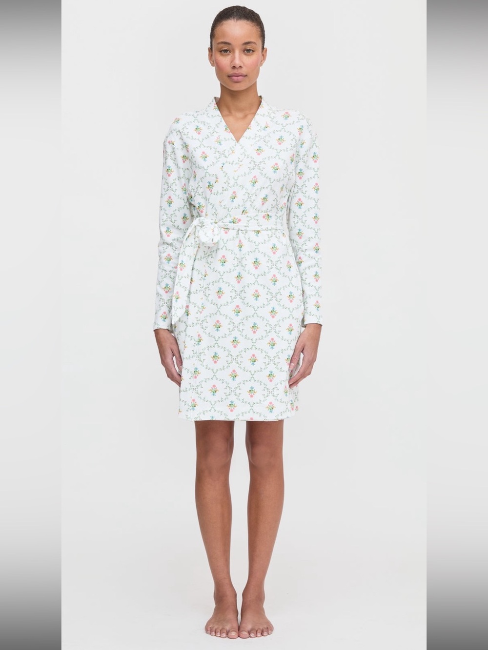 NWT Hill House Floral Pastel Trellis Cotton Long Sleeve The Ivory Robe Sz. M